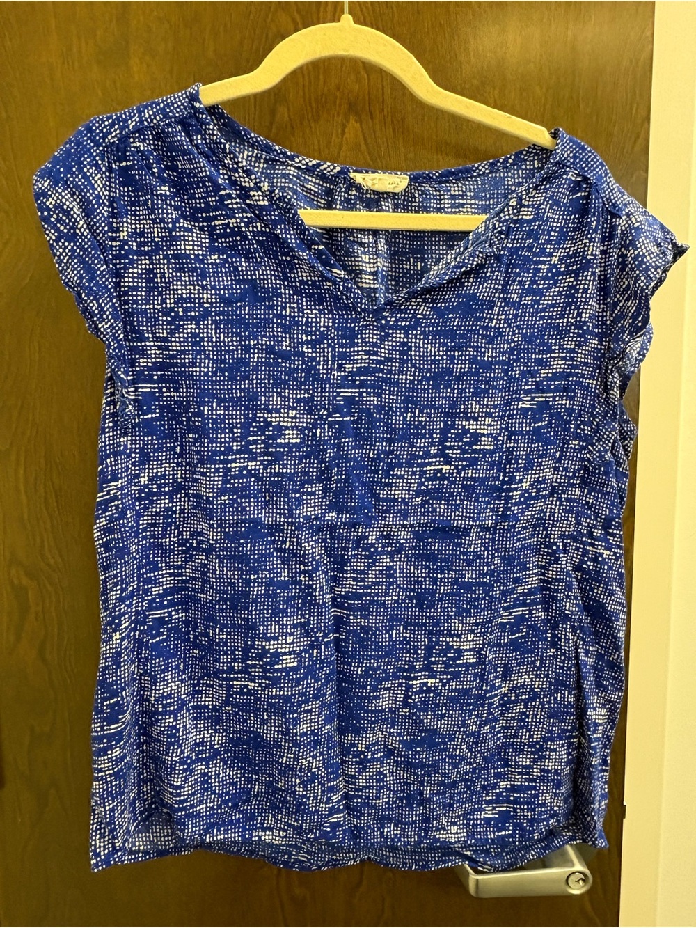 Grand & Greene Royal Blue and White Lightweight Blouse Flutter Sleeves - Size M